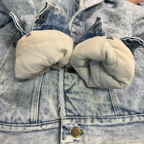 Vintage 80s Wrangler Trucker Jean Jacket Acid Snow Wash Sherpa Western Outlaw M - Picture 13 of 16